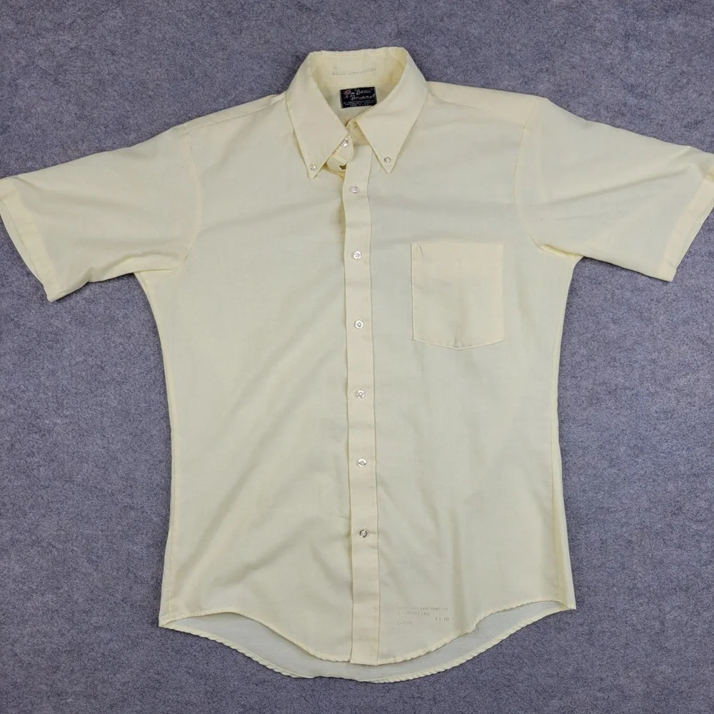 Beau Brummel Shirt Mens Medium Yellow‎ Solid Button Front Short Sleeve Casual